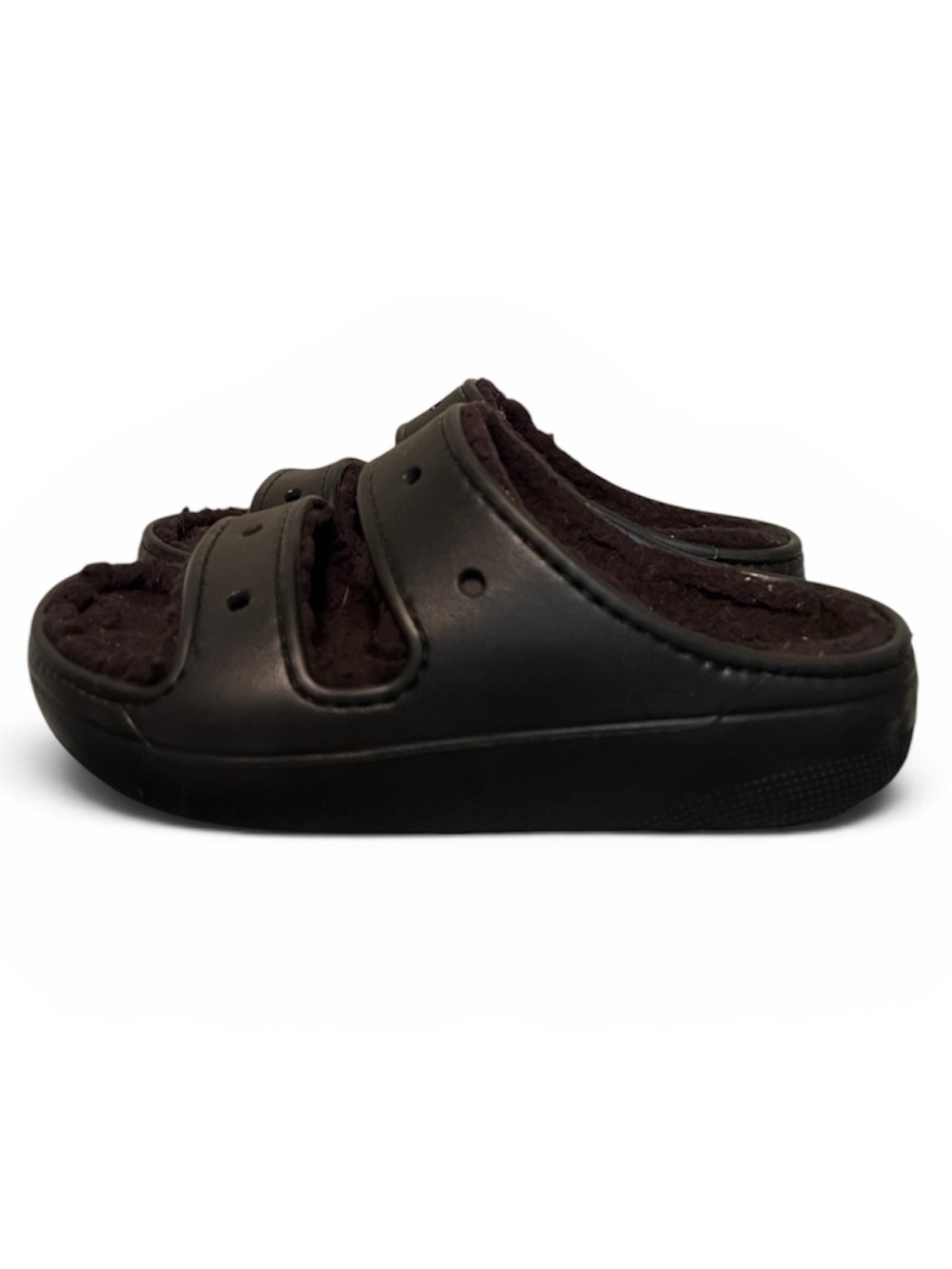 CROCS Black Plush-Lined Slide Sandals Womens size 7